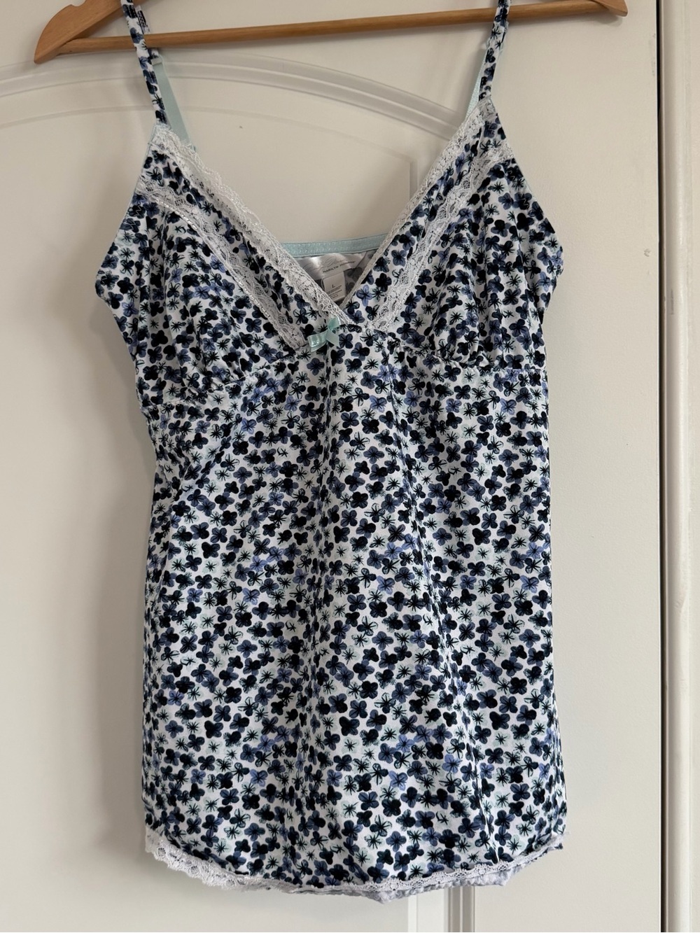 Marilyn Monroe Blue and White Floral Lace-Trim Camisole